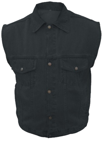 (image for) Men's Black Denim 5 button front vest with snap down collar